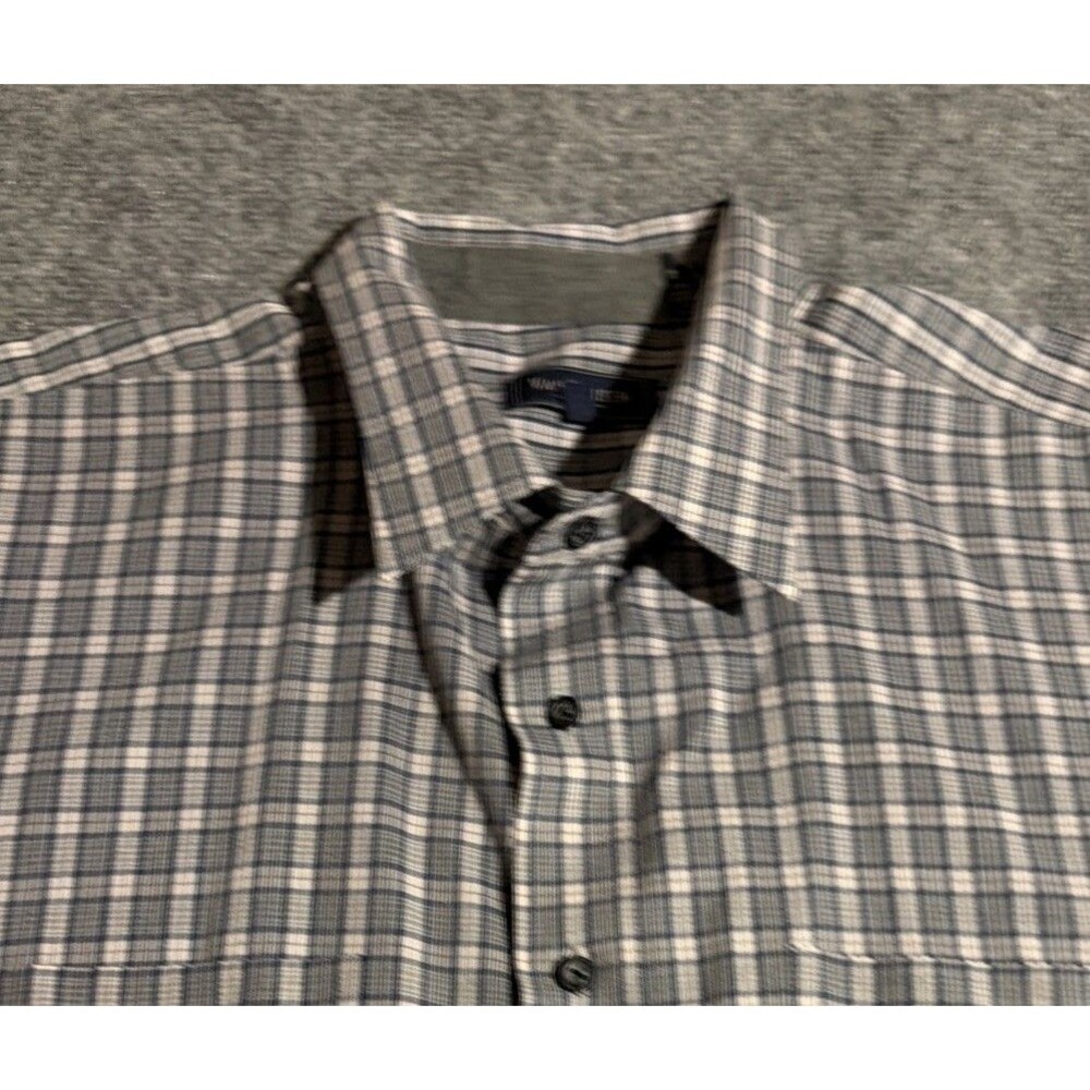 Van Heusen Shirt Mens XXL Gray Plaid Button Front Long Sleeve Polyester Blend